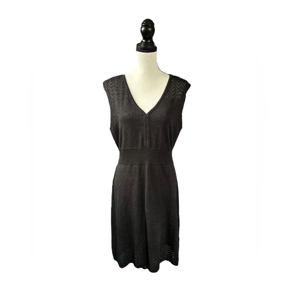 Apt. 9 Black Sparkly Knit Dress Sleeveless V-Neck LBD Evening Holiday Large NWT